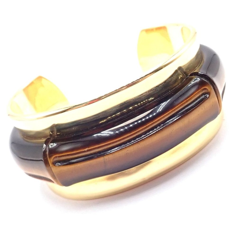 Authentic! Tiffany & Co 18k Yellow Gold Tiger Eye Bangle Cuff Wide Bracelet 2002